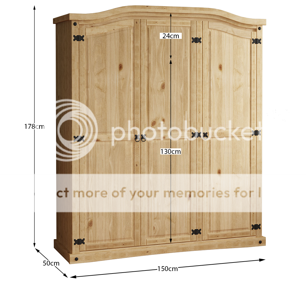 Corona 3 Door Wardrobe Solid Pine Wood Mexican Bedroom Furniture Storage Arc Top 5056107105662